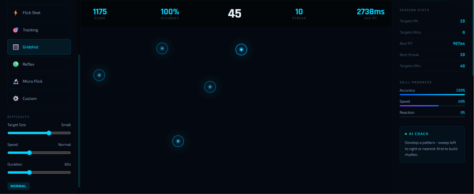Grid Shot (2D) — gameplay screenshot of the free online aim trainer